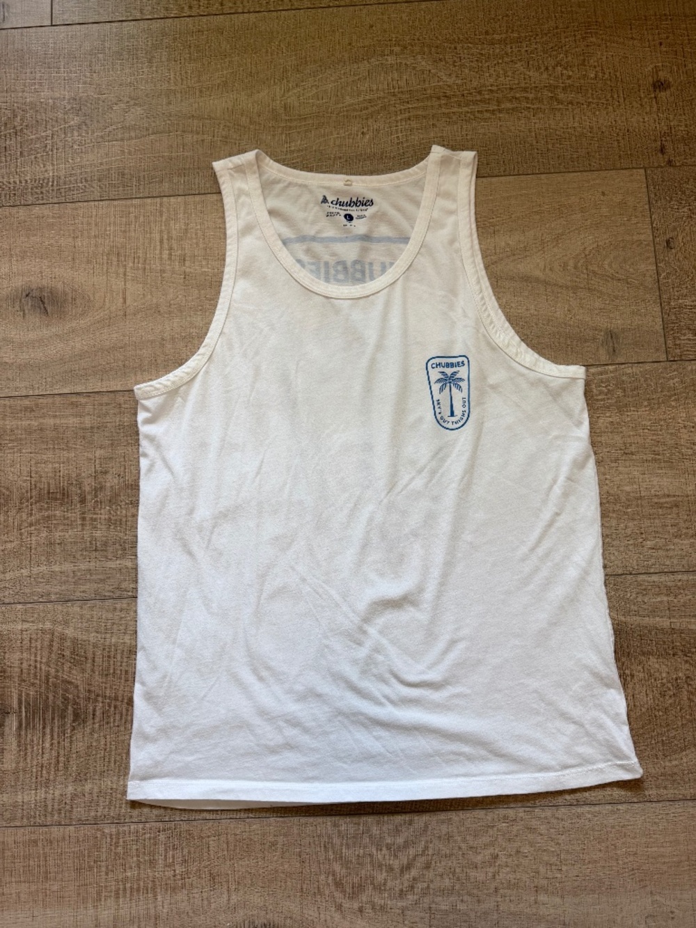 Chubbies Sky's Out Thighs Out Palm Tree Graphic Tank Top Cream White Men's L